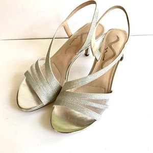 Nina Shiny Silver Strappy Dress Heels
